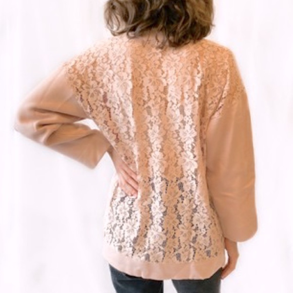 Floral Lace Sheer Back Detail Top in Blush color, S-M-L
